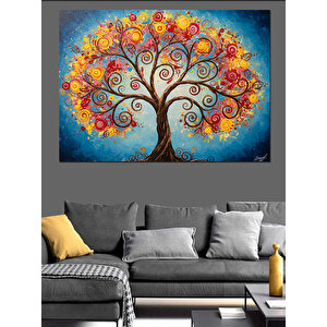 Renkli Masalsı Ağaç Dekoratif Kanvas - Mdf Ahşap Tablo 100x140 cm