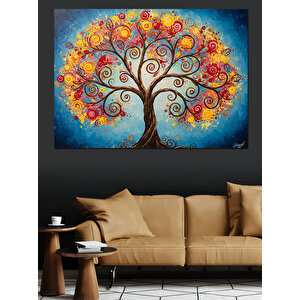 Renkli Masalsı Ağaç Dekoratif Kanvas - Mdf Ahşap Tablo 100x140 cm