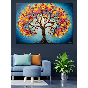 Renkli Masalsı Ağaç Dekoratif Kanvas - Mdf Ahşap Tablo 100x140 cm