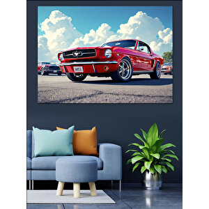 Kırmızı Klasik Araba Manzarası Dekoratif Kanvas - Mdf Ahşap Tablo 35x50 cm