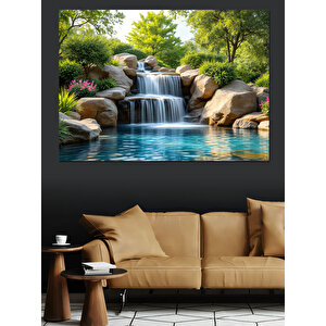Doğal Taşlı Şelale Manzarası Dekoratif Kanvas - Mdf Ahşap Tablo
