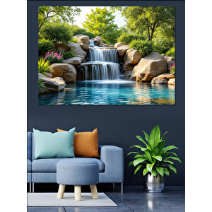 Doğal Taşlı Şelale Manzarası Dekoratif Kanvas - Mdf Ahşap Tablo
