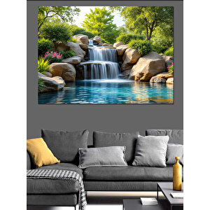Doğal Taşlı Şelale Manzarası Dekoratif Kanvas - Mdf Ahşap Tablo 70x100 cm