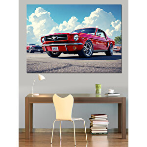 Kırmızı Klasik Araba Manzarası Dekoratif Kanvas - Mdf Ahşap Tablo 25x35 cm