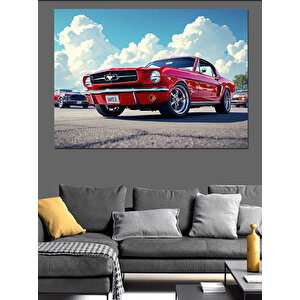 Kırmızı Klasik Araba Manzarası Dekoratif Kanvas - Mdf Ahşap Tablo