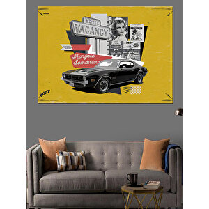 Siyah Araba Reklamı Dekoratif Kanvas - Mdf Ahşap Tablo 70x100 cm