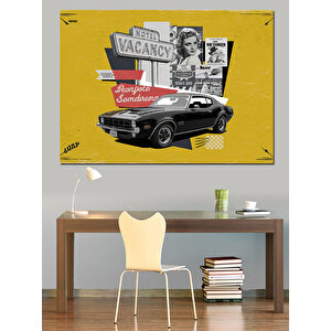 Siyah Araba Reklamı Dekoratif Kanvas - Mdf Ahşap Tablo 70x100 cm