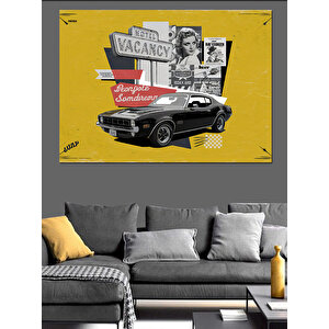 Siyah Araba Reklamı Dekoratif Kanvas - Mdf Ahşap Tablo 70x100 cm