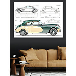 Klasik Araba Teknik Çizimi Dekoratif Kanvas - Mdf Ahşap Tablo