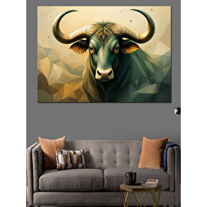 Soyut Geometrik Boğa Başı Dekoratif Kanvas - Mdf Ahşap Tablo 100x140 cm