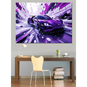 Mor Spor Araba Çizim Dekoratif Kanvas - Mdf Ahşap Tablo 35x50 cm