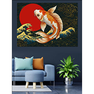 Japon Balığı Sanatı Dekoratif Kanvas - Mdf Ahşap Tablo 100x140 cm