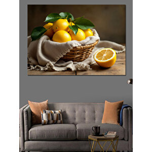 Sepette Limon Doğa Kompozisyonu Dekoratif Kanvas - Mdf Ahşap Tablo 70x100 cm
