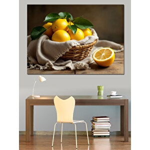 Sepette Limon Doğa Kompozisyonu Dekoratif Kanvas - Mdf Ahşap Tablo 70x100 cm