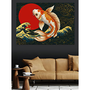 Japon Balığı Sanatı Dekoratif Kanvas - Mdf Ahşap Tablo 25x35 cm