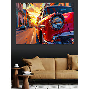 Kırmızı Klasik Araba Farı Dekoratif Kanvas - Mdf Ahşap Tablo 35x50 cm