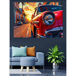 Kırmızı Klasik Araba Farı Dekoratif Kanvas - Mdf Ahşap Tablo 35x50 cm