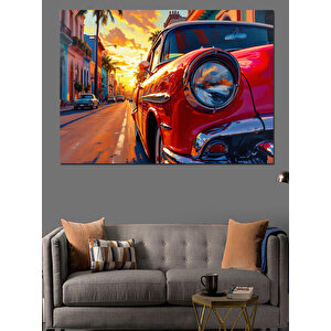 Kırmızı Klasik Araba Farı Dekoratif Kanvas - Mdf Ahşap Tablo