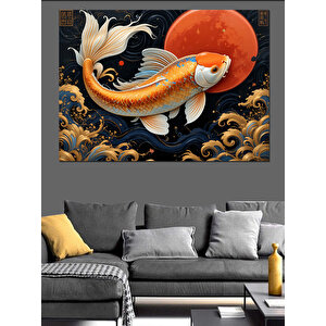 Koi Balığı Ve Ay Dekoratif Kanvas - Mdf Ahşap Tablo 25x35 cm