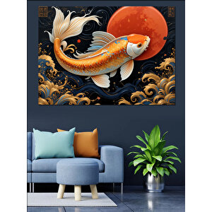 Koi Balığı Ve Ay Dekoratif Kanvas - Mdf Ahşap Tablo 25x35 cm