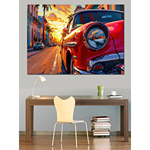 Kırmızı Klasik Araba Farı Dekoratif Kanvas - Mdf Ahşap Tablo