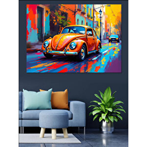 Renkli Vosvos Araba Dekoratif Kanvas - Mdf Ahşap Tablo