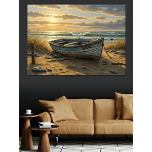 Gün Batımında Sandallar Dekoratif Kanvas - Mdf Ahşap Tablo 100x140 cm