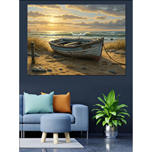 Gün Batımında Sandallar Dekoratif Kanvas - Mdf Ahşap Tablo 100x140 cm