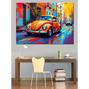 Renkli Vosvos Araba Dekoratif Kanvas - Mdf Ahşap Tablo 100x140 cm