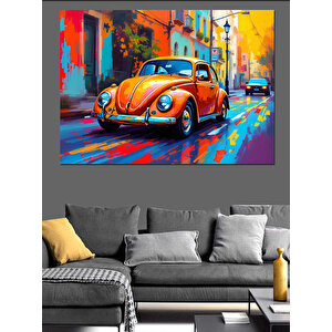 Renkli Vosvos Araba Dekoratif Kanvas - Mdf Ahşap Tablo 100x140 cm