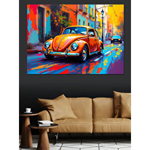 Renkli Vosvos Araba Dekoratif Kanvas - Mdf Ahşap Tablo 100x140 cm