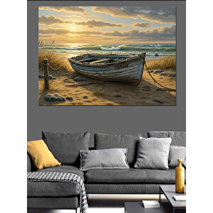 Gün Batımında Sandallar Dekoratif Kanvas - Mdf Ahşap Tablo 70x100 cm