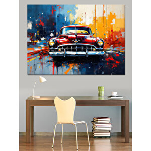Renkli Eski Klasik Araba Dekoratif Kanvas - Mdf Ahşap Tablo