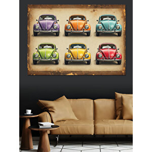 Retro Renkli Vosvos Arabalar Dekoratif Kanvas - Mdf Ahşap Tablo 50x70 cm