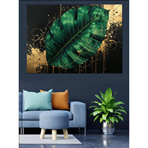 Altın Yaprak Üzerinde Damla Dekoratif Kanvas - Mdf Ahşap Tablo 100x140 cm
