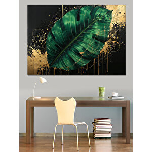 Altın Yaprak Üzerinde Damla Dekoratif Kanvas - Mdf Ahşap Tablo 100x140 cm