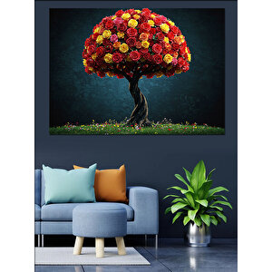 Renkli Ağaç Figürü Dekoratif Kanvas - Mdf Ahşap Tablo 35x50 cm