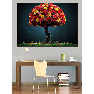 Renkli Ağaç Figürü Dekoratif Kanvas - Mdf Ahşap Tablo 35x50 cm