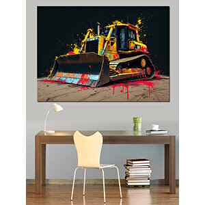 Renkli İş Makinesi Dekoratif Kanvas - Mdf Ahşap Tablo 100x140 cm