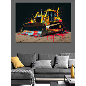 Renkli İş Makinesi Dekoratif Kanvas - Mdf Ahşap Tablo 100x140 cm