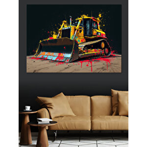 Renkli İş Makinesi Dekoratif Kanvas - Mdf Ahşap Tablo 100x140 cm