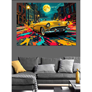 Gece Yarısı Sarı Klasik Araba Dekoratif Kanvas - Mdf Ahşap Tablo 25x35 cm