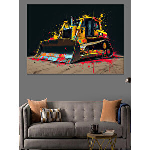 Renkli İş Makinesi Dekoratif Kanvas - Mdf Ahşap Tablo