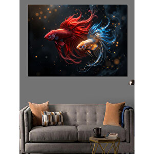 Renkli Betta Balığı Dekoratif Kanvas - Mdf Ahşap Tablo