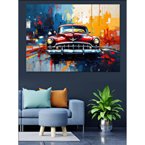 Renkli Eski Klasik Araba Dekoratif Kanvas - Mdf Ahşap Tablo 35x50 cm