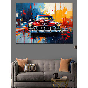Renkli Eski Klasik Araba Dekoratif Kanvas - Mdf Ahşap Tablo
