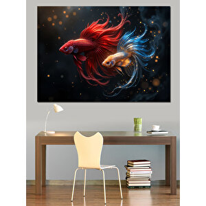 Renkli Betta Balığı Dekoratif Kanvas - Mdf Ahşap Tablo 70x100 cm