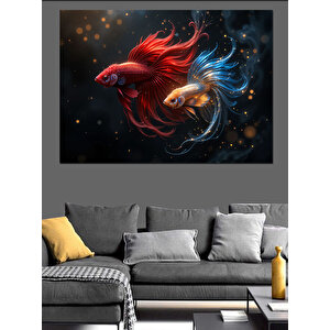 Renkli Betta Balığı Dekoratif Kanvas - Mdf Ahşap Tablo 70x100 cm