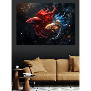 Renkli Betta Balığı Dekoratif Kanvas - Mdf Ahşap Tablo 70x100 cm