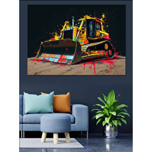 Renkli İş Makinesi Dekoratif Kanvas - Mdf Ahşap Tablo